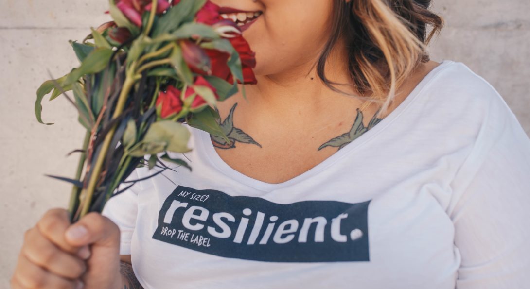 Woman wearing Resilient t-shirt