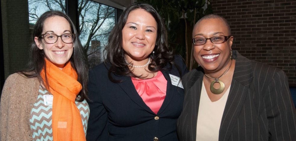 2016 Civic Engagement, Community Service and Community Organizing (CECSCO) Award Honorees Andrea Drew, Cindy Ibarra, and Kim Hunt stand together at the CECSCO event.