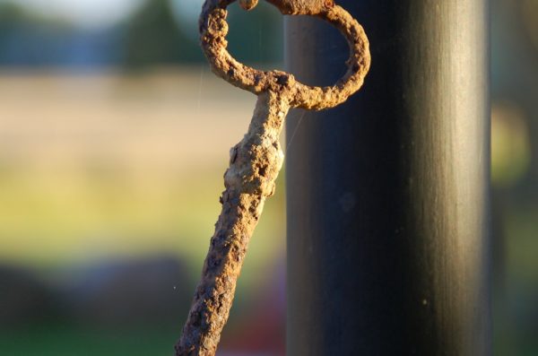 key hanging in front of a blurred, naturalistic background
