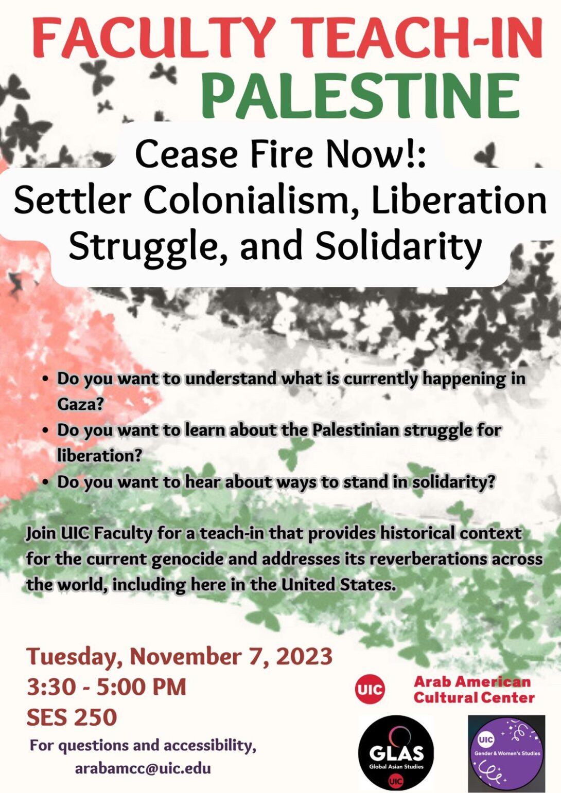 flyer with palestinian flag uic logos event description