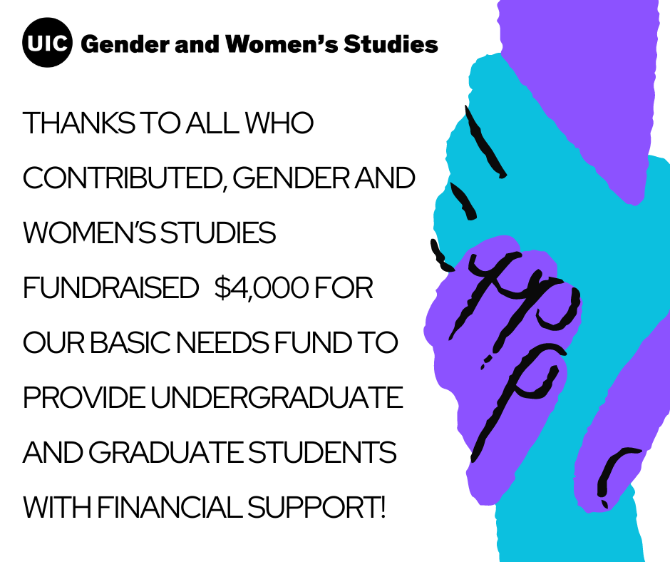 Flier announcing that GWS raised 4,000 for the program's Basic Needs Fund. The letter and numbers are a mix of shades of purple and blue against a white background.